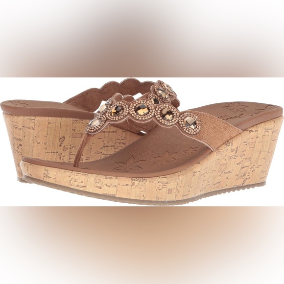 SKECHERS  Cork Style Wedge Thong Sandal - Picture 15 of 15